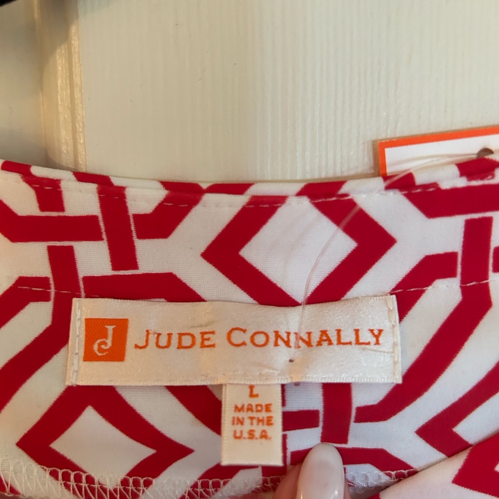 NWT Jude Connally Women’s short sleeve red/white geo print dress. Sz.L. - Picture 5 of 6